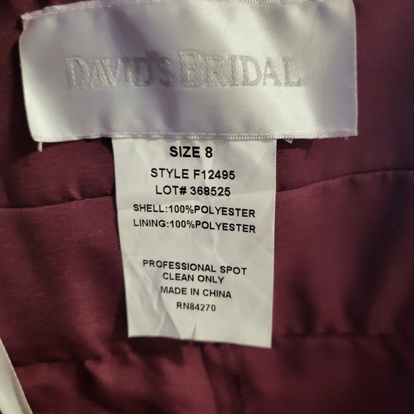 David's Bridal Burgundy Spaghetti Strap Bridesmaid's Dress - AD0403 - Picture 3 of 3